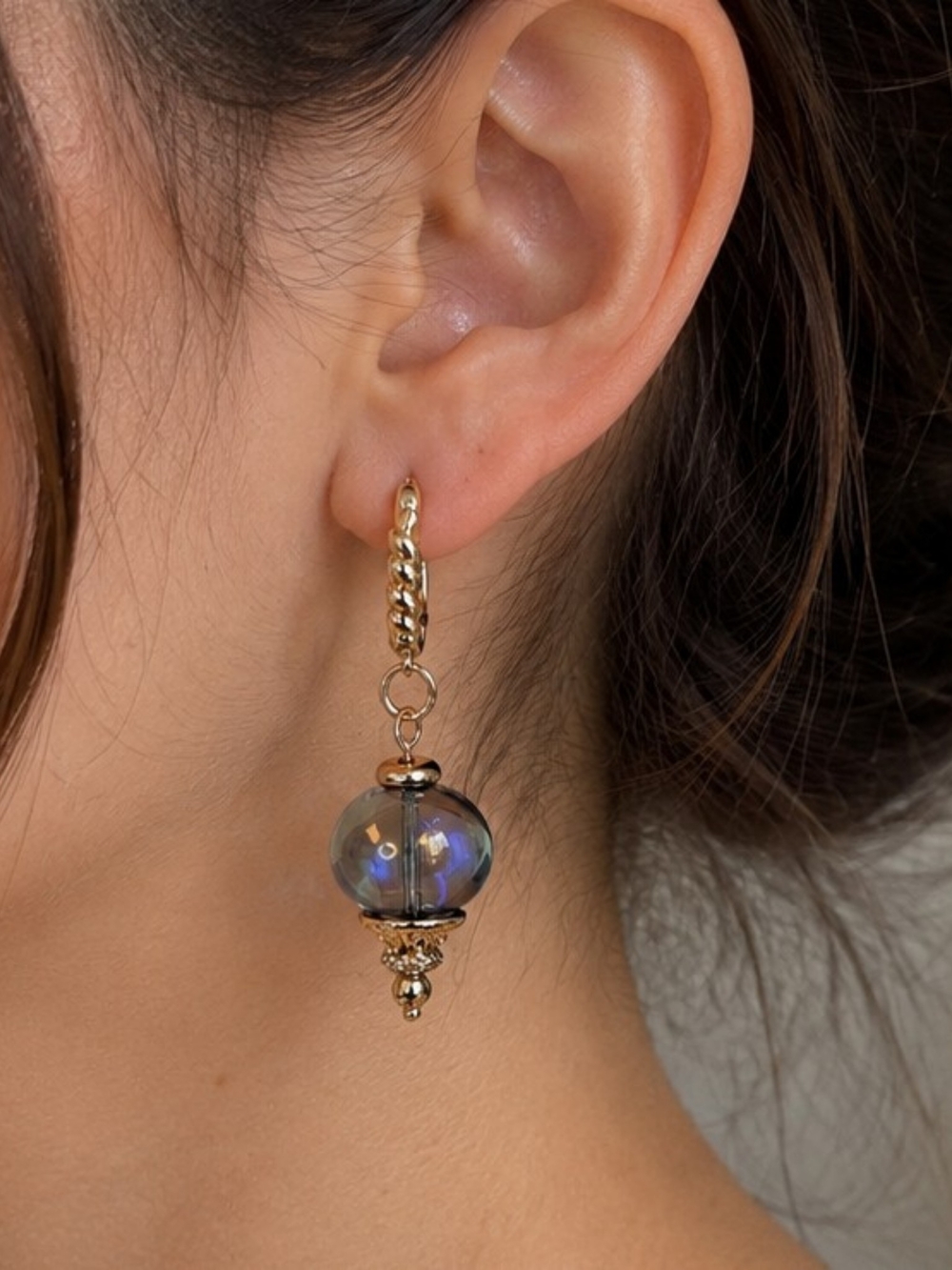 18K Gold Plated Iridescent Glass Drop Earrings Vintage Statement Dangle Earrings